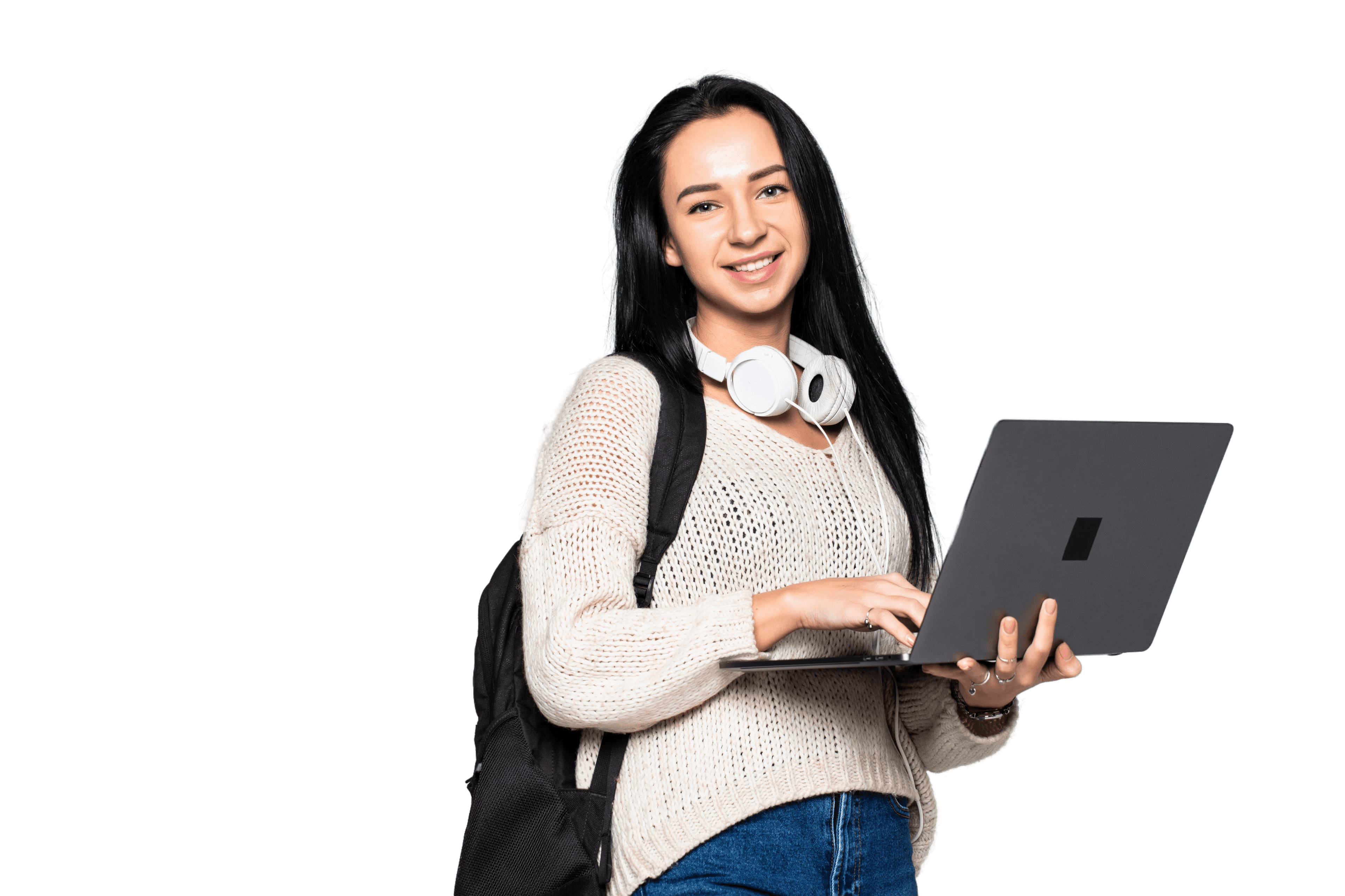 Image of a lady holding a laptop